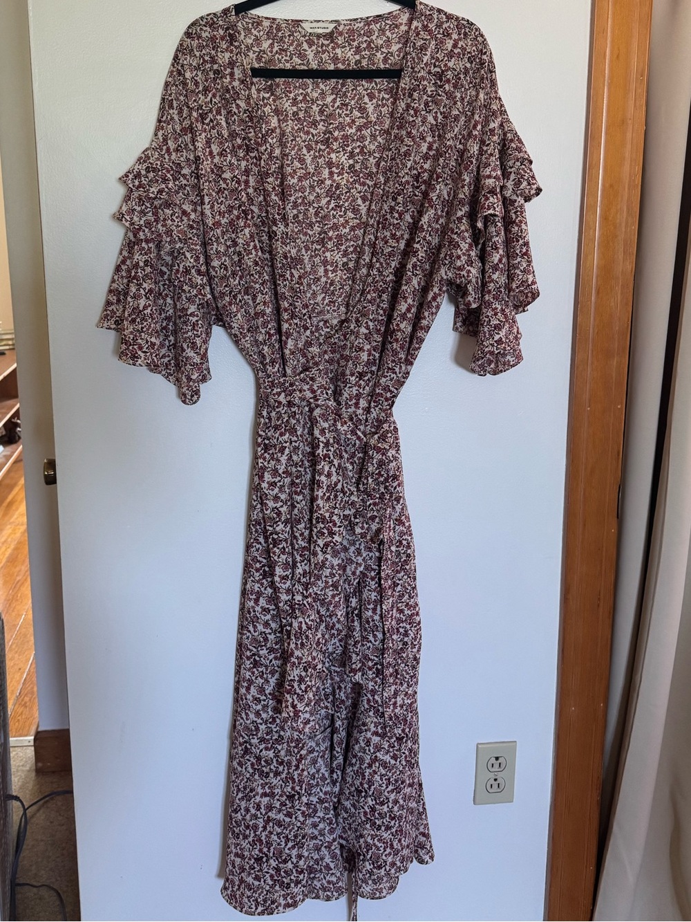 Max Studio Dusty Rose Floral Ruffle Wrap Midi Dress